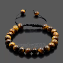 Pulseiras ajustáveis RSAMD Fashion unissex com contas de pedras preciosas naturais de 8 mm, feitas à mão - Olho de Tigre Amarelo - Ideal para