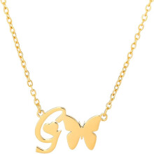 Elegante collana girocollo con ciondolo a forma di farfalla e lettera in acciaio inossidabile lucido, compatibile con gioielli da donna