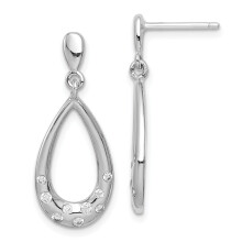 Pendientes colgantes de plata de ley rodiada con circonitas cúbicas en forma de lágrima QE15162