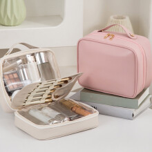 SUSUchens Toilettas met meerdere compartimenten en handvat, grote capaciteit, gemakkelijk toegankelijk, waterdicht, make-up organizer, roze