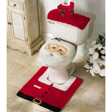 Capa para Assento Sanitário WinysinSanta com Tema de Natal - Conjunto de Decoração de Banheiro com Papai Noel - Conjunto de 3 Peças