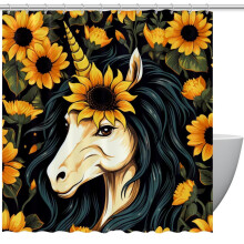 Perdea de duș cu inele și cârlige, floarea-soarelui, unicorn, perdele de duș, 66" x 72", perdele de baie decorative