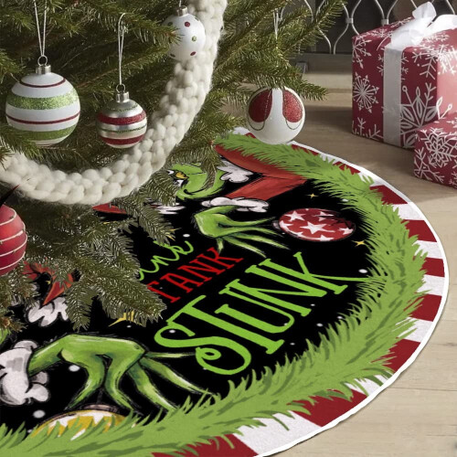 Saia para árvore de Natal do Grinch para decoração de festas natalinas, 122 cm (48 polegadas), ideal para presentes. 1