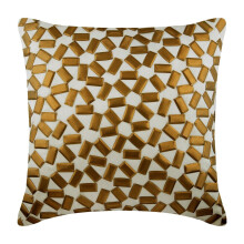 Față de pernă, față de pernă din mătase aurie-cupru 22x22 inch, broderie pătrată 3D cu paiete metalice, design geometric - cupru autentic