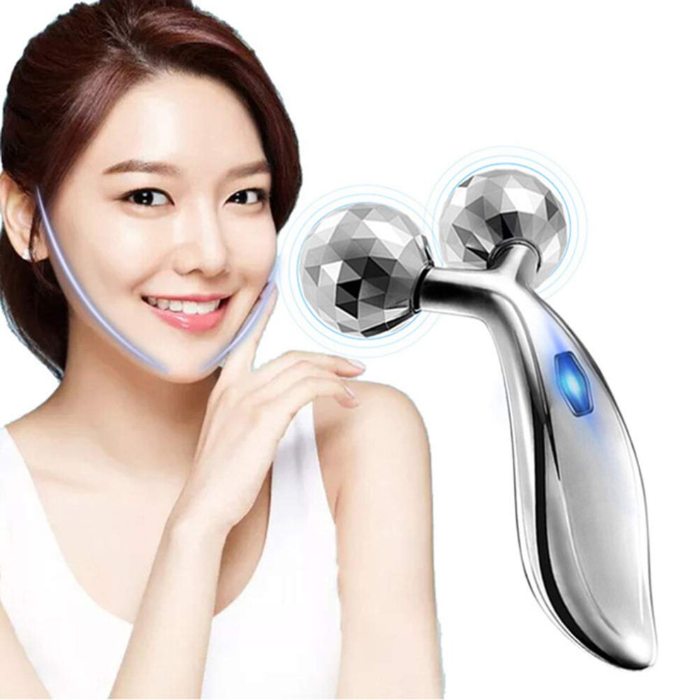Face Massager Roller 3D Facial Massager with Dual Drainage Rollers and Solar Microcurrent for Lifting and Firming