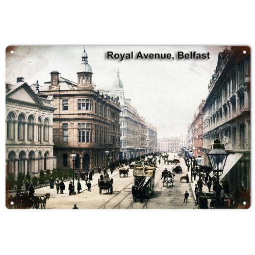 Μεταλλική πινακίδα vintage από κασσίτερο Royal Avenue Belfast, πινακίδες εξωτερικού χώρου,