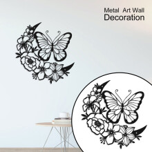 NUAHRHY Metalen vlinder wanddecoratie, moderne sculptuur met bloemvleugels, roestvrije bloemsilhouet decoratie geschikt voor kamer, keuken, kantoor