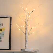 Lampă de brad LED Banghong, compatibilă cu decorul de mesteacăn de Crăciun, lumină de masă colorată alimentată cu baterie/USB pentru