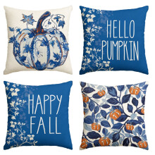 Sm: )e Set van 4 herfstkussenhoezen 18x18 inch - Decoratieve sierkussenhoezen met pompoenen in Chinoiserie-stijl Grandmillennial