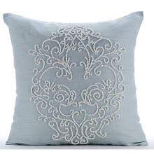 Fețe de pernă albastru deschis 16x16 (40x40cm) - Mătase artistică cu fermoar, Design Toile francez pentru decor canapea