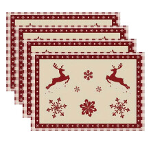 Set de 4 șervețele de masă Lucky, în carouri roșii și verzi, cu model Buffalo, 30x45 cm, pentru decorarea mesei de iarnă, pentru petreceri,