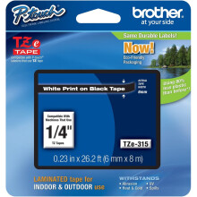 Bandă adezivă TZe P-Touch originală Brother, 1/4" (6 mm), alb pe negru, pentru aparatul de etichetat Brother PT-1750, PT1750