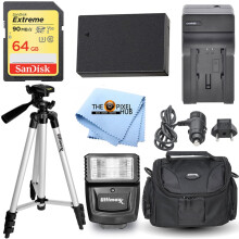Mega Accessory Kit with EN-EL14A Battery & Charger, 64GB SD, Flash, Bag, Tripod, Cloth - Compatible with Canon EOS RP SL2 SL3 T6s T6i T7i 77D 800D