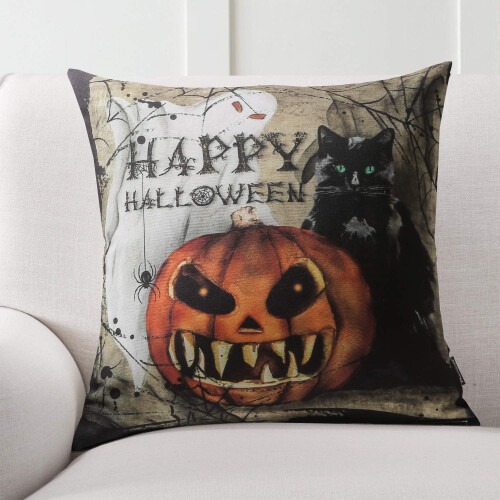 Phantoscope 18" x 18" Crow Halloween Polyester Decorative Pillow Cover , ( 4 Count) 1