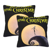Set di 2 federe quadrate nere in peluche a tema Nightmare Before Christmas, compatibili con divani, letti, auto e decorazioni per la casa.