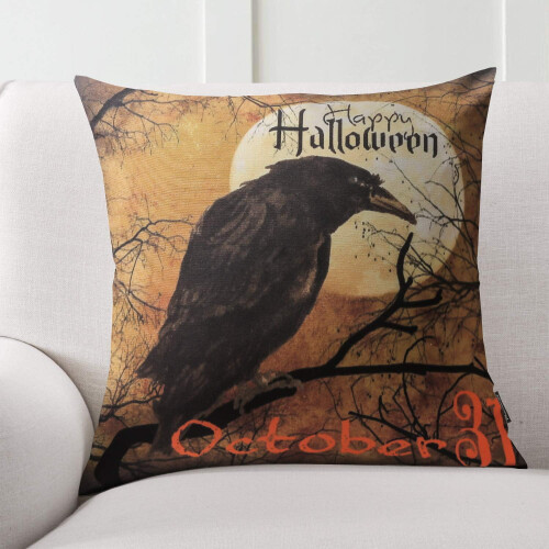 Phantoscope 18" x 18" Crow Halloween Polyester Decorative Pillow Cover , ( 4 Count) 2