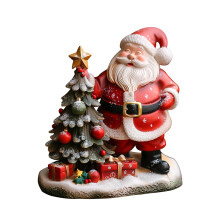 Enfeite de Natal em resina com estatueta de Papai Noel para decoração de sala de estar ou mesa.