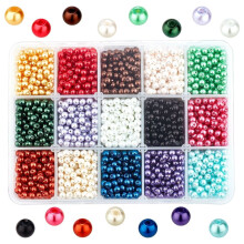 1 Schachtel, 15 farbige Glasperlen, rund, gemischte Farben, 4 mm Loch: 0,8 mm, 225 Stück/Farbe, 3400 Stück/Schachtel