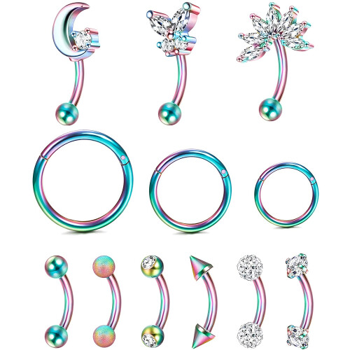 Jstyle12pcs16G Κοσμήματα Piercing Rook, Δαχτυλίδια φρυδιών από ανοξείδωτο ατσάλι με καμπύλη