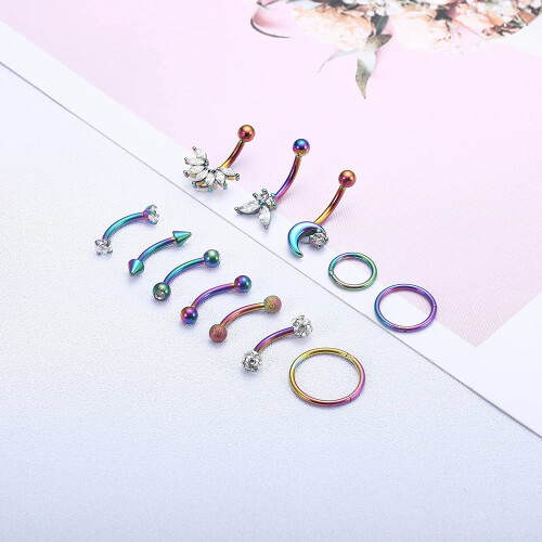 Jstyle12pcs16G Κοσμήματα Piercing Rook, Δαχτυλίδια φρυδιών από ανοξείδωτο ατσάλι με καμπύλη 1
