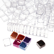 doos met 200 stuks, 2 stijlen, lege kleine aquarelverfpanjes (0,3 ml, 0,5 ml), halve panjes, transparante plastic lege verfpanjes voor