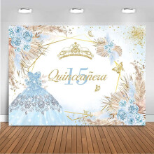 Décor de fond pour photomaton - Quinceañera, 15e anniversaire, Sweet16, style bohème chic, fleurs roses et herbes de la pampa.
