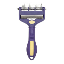 Escova para pelos de animais de estimação, ferramenta de higiene dupla para cães e gatos, remove pelos soltos, massageia, desembaraça, roxa -