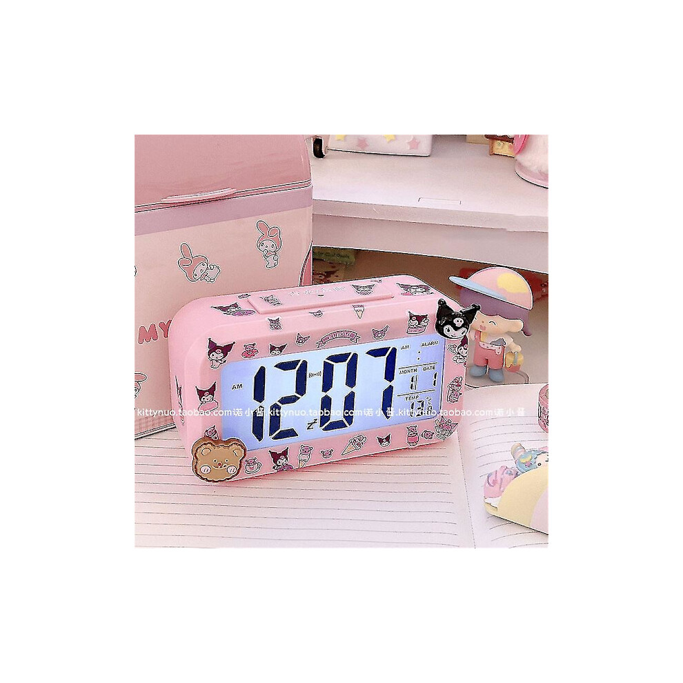 Kawaii Cinnamoroll My Melody Kuromi Desk Lamp Electronic LED Alarm Clock Sanrioed Electronic Alarm Clock Gift for Kids Kuromi-2