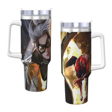 Bicchiere termico Spider-Man da 40 once con manico e cannuccia, a prova di perdite, con coperchio e cannuccia, realizzato in acciaio inossidabile,
