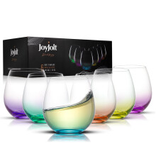 Conjunto de Taças de Vinho Sem Haste Coloridas JoyJolt Hue - Taças de Vinho Grandes de 443ml (15oz) com 6 Unidades