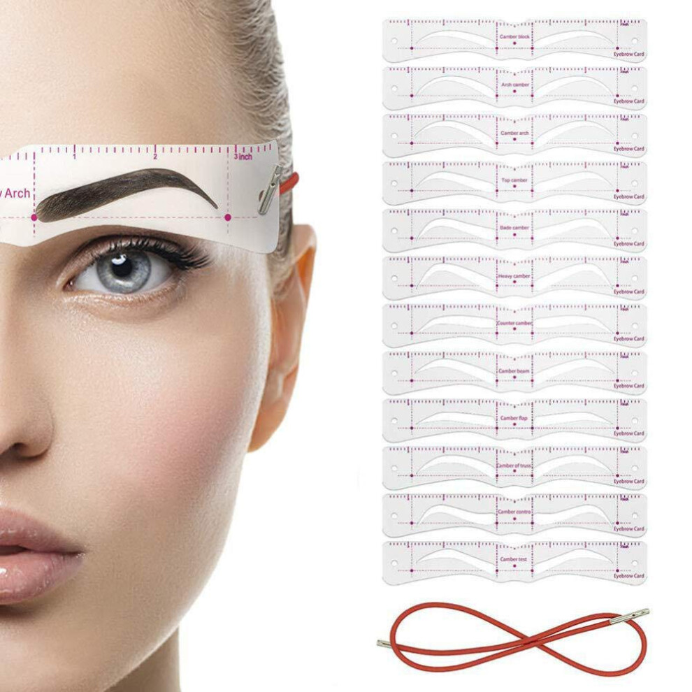 Eyebrow Stencil 12 Styles Reusable Template with Strap for Fast Symmetrical Brow Shaping