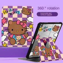 Husă de protecție Hello Kitty din piele neagră, compatibilă cu iPad, pro11, slot pentru stilou, 10,9 inch, acrilică anti-îndoire, rotativă,