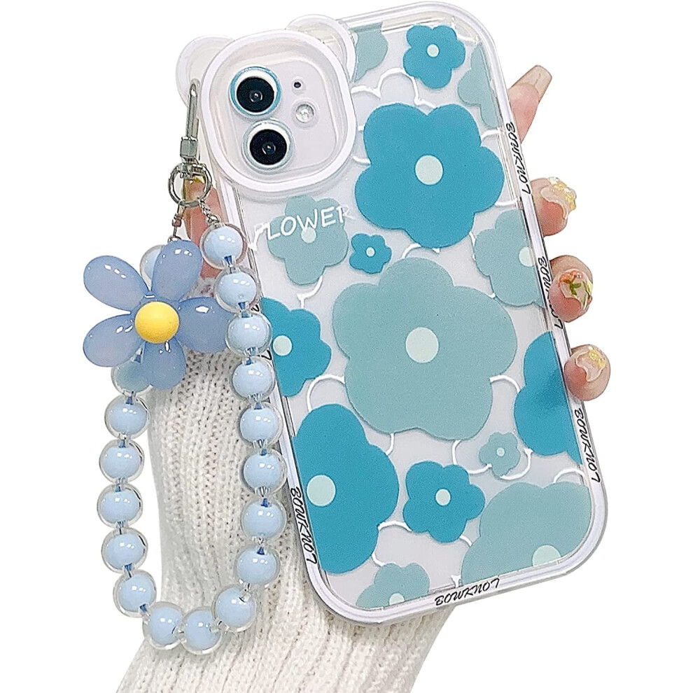Compatible With Iphone 11 Case, Clear Floral Bear Camera Lens Case With Lovely Flower Bracelet Chain, Soft Tpu Shockproof Protective - Blue 9048212896654