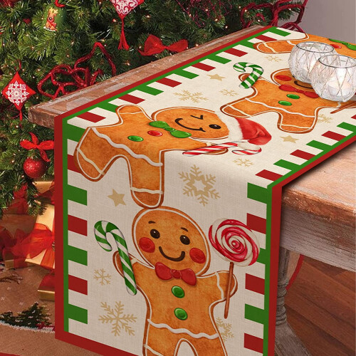 Χριστουγεννιάτικος Τραπεζομάντιλος Gingerbread Man 13x90in, Πράσινο Κόκκινο 1