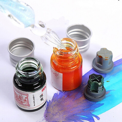 Μελάνι στυλό Kmxyo Smooth Writing24Colors Γυάλινο μπουκάλι Πολύχρωμο μελάνι ζωγραφικής για 2