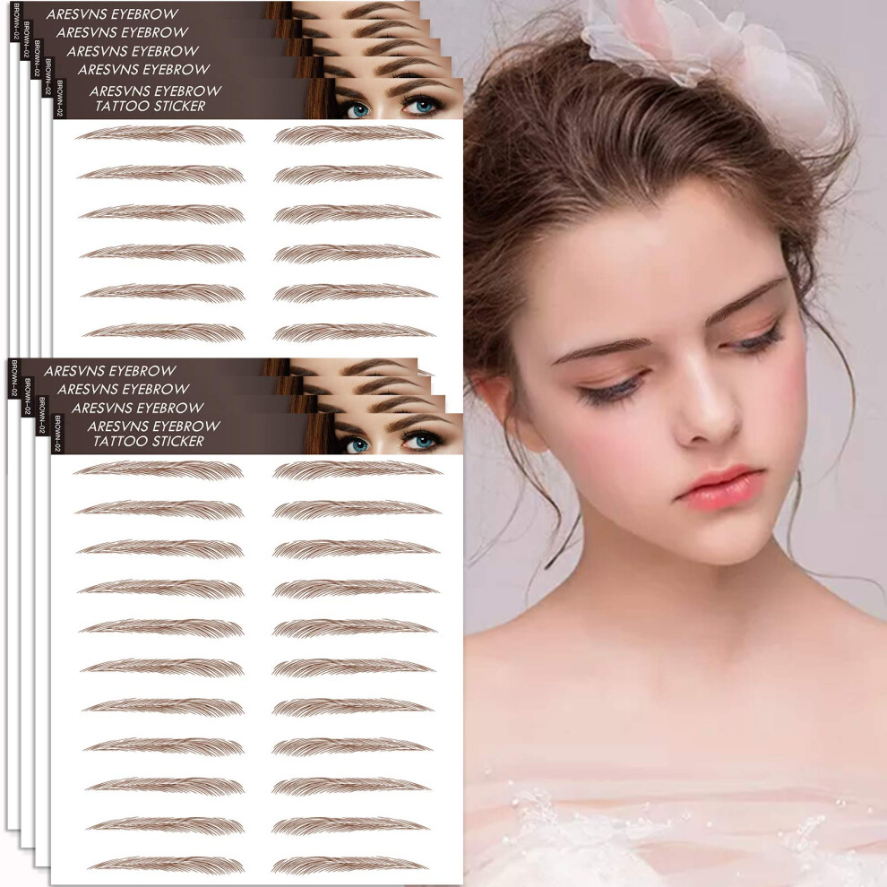 Brown Temporary Eyebrow Tattoos Waterproof 4D Design 99 Pairs Natural Dark Realistic Stickers