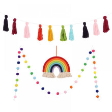 phíosa meirge crochta balla tuar ceatha le garland tassel, liathróid pom pom, maisiúcháin seomra naíolann macrame ildaite, soláthairtí