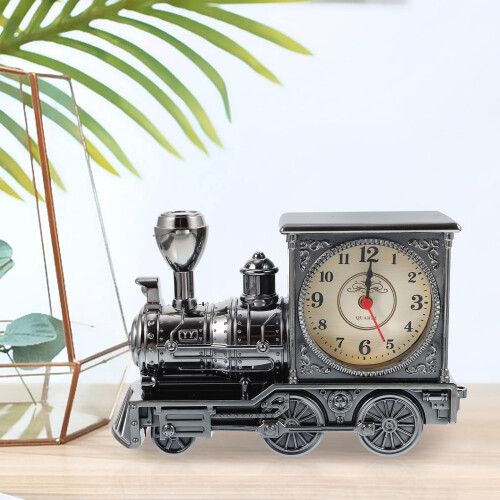 Eease Antique Locomotive Shape Alarm Clock Plastic Model Alarm Clock Creative Desktop Decor (Grey) 1