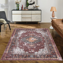 Haperlare 4'x6' Washable Vintage Area Rug, Red Boho Distressed Oriental Floor Carpet for Living Room, Bedroom, Home Office