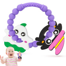 Halloween Baby Teething Toy 3-12 Months, White Ghost & Pumpkin Silicone Ring Teether, Cute Halloween Gift for Babies
