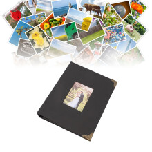 Álbum de fotos para bebé negro con ventana frontal de 17,3 x 26 cm