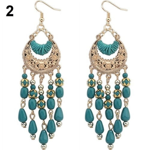 Brincos femininos estilo boho com pingente de lua crescente e borla. 1
