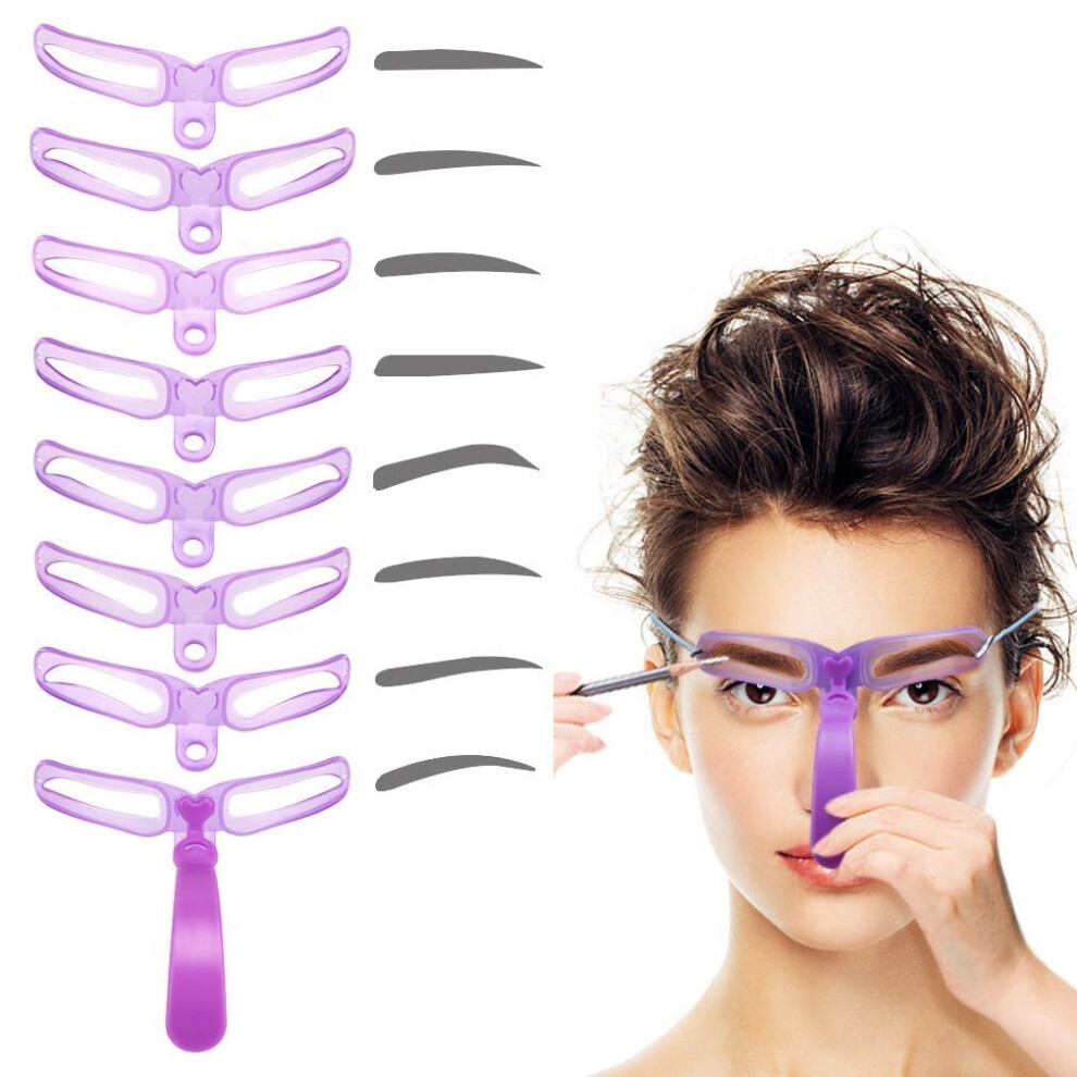 Purple Eyebrow Stencil Kit With Handle Strap, 8Pcs Reusable Brow Shaping Template For Symmetrical Makeup