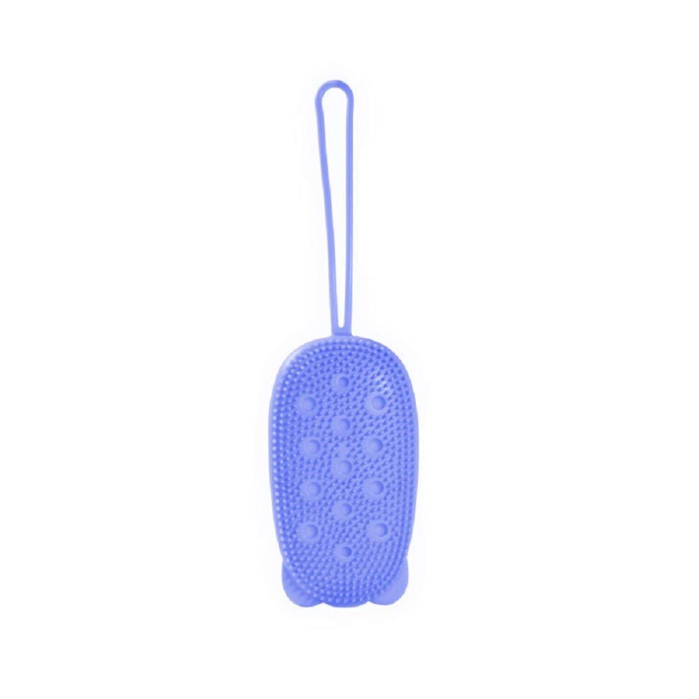 Blue Silicone Bath Brush with Soap Holder, DualSided Body Scrubber for Shower and Massage