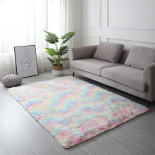 Yinrunx Rainbow Carpet for Living Room & Bedroom - Soft Luxury Plush Area Rug, Fuzzy Shaggy Mat, Colorful Faux Fur, Geometric Wave Design