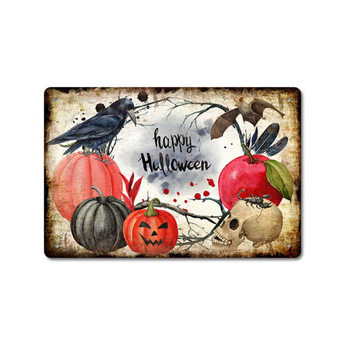 Placa de metal decorativa de Halloween Kayannuo, 30x20cm (12x8 polegadas), ideal para decorar paredes e portas internas. 1