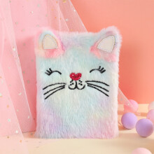 Quinlirra - Diario con motivo gatto per bambine, diario tie-dye morbido per bambini, quaderno con copertina rigida e soffice per scrivere e