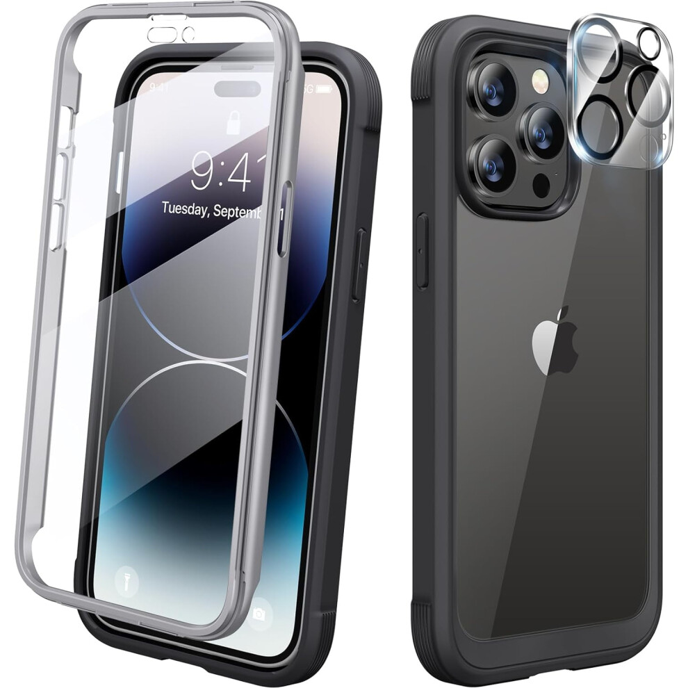 Diaclara Compatible With Iphone 14 Pro Max Case 6.7, 2023 Upgraded Rugged Case With Screen & Camera Protector (Black) Black 9191629577378