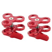 2X Clamp 3 Holes Diving Lights Arm Butterfly Clip Mount Bracket for Action Camera Flashlight Tripod,Red