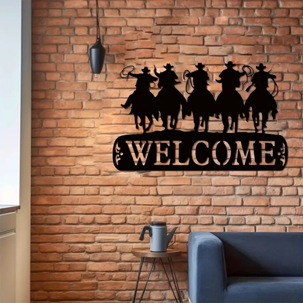 Bfsauha Welcome Horse And Cowboy Riding Cowboy Metal Logo Horse Metal Logo Art Western Decorative Initial Letter 9191629648092